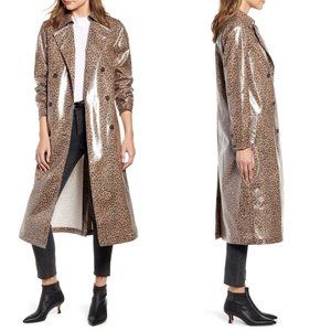 NWT! Something Navy - Leopard / Cheetah Long Vinyl Trench Coat Rain Jacket - XS